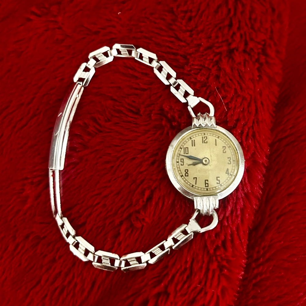 Vintage  Ladies Art Deco Chain Strap Wristwatch Silver Tone Stainless 1920s-30s